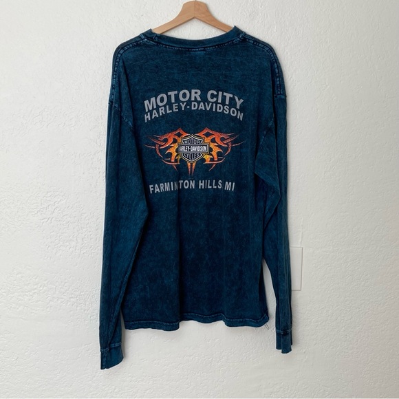 Harley Davidson Blue Marbled Long Sleeve Graphic  Pocket Tee, Size XL - Picture 3 of 9